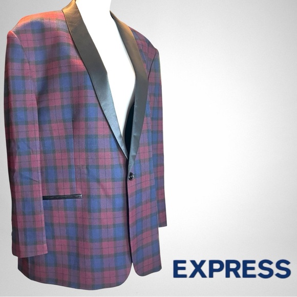 Express Other - Express Men's Plaid Blazer - Red and Blue